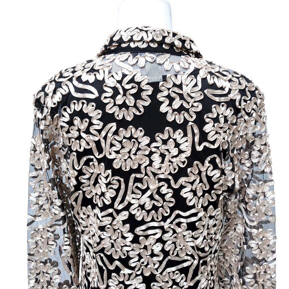 Damee Inc Black Mesh Soutache Zip Jacket & Matching Tank Top Twinset Sz L - Picture 9 of 16